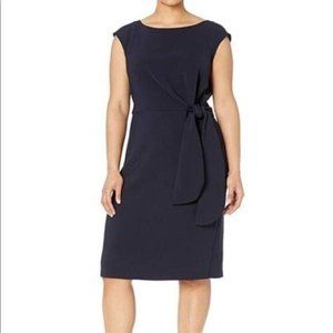 NWT Tahari Tie Waist Cap Sleeve Sheath Dress, Navy, 16 plus size